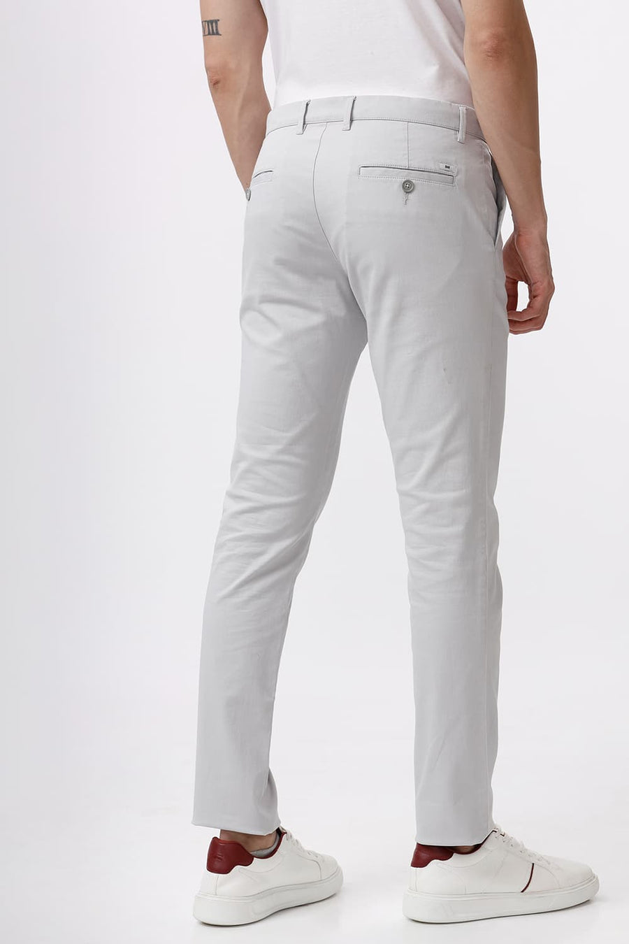 BASICS TAPERED FIT GLACIER GREY COTTON STRETCH DOBBY TROUSER