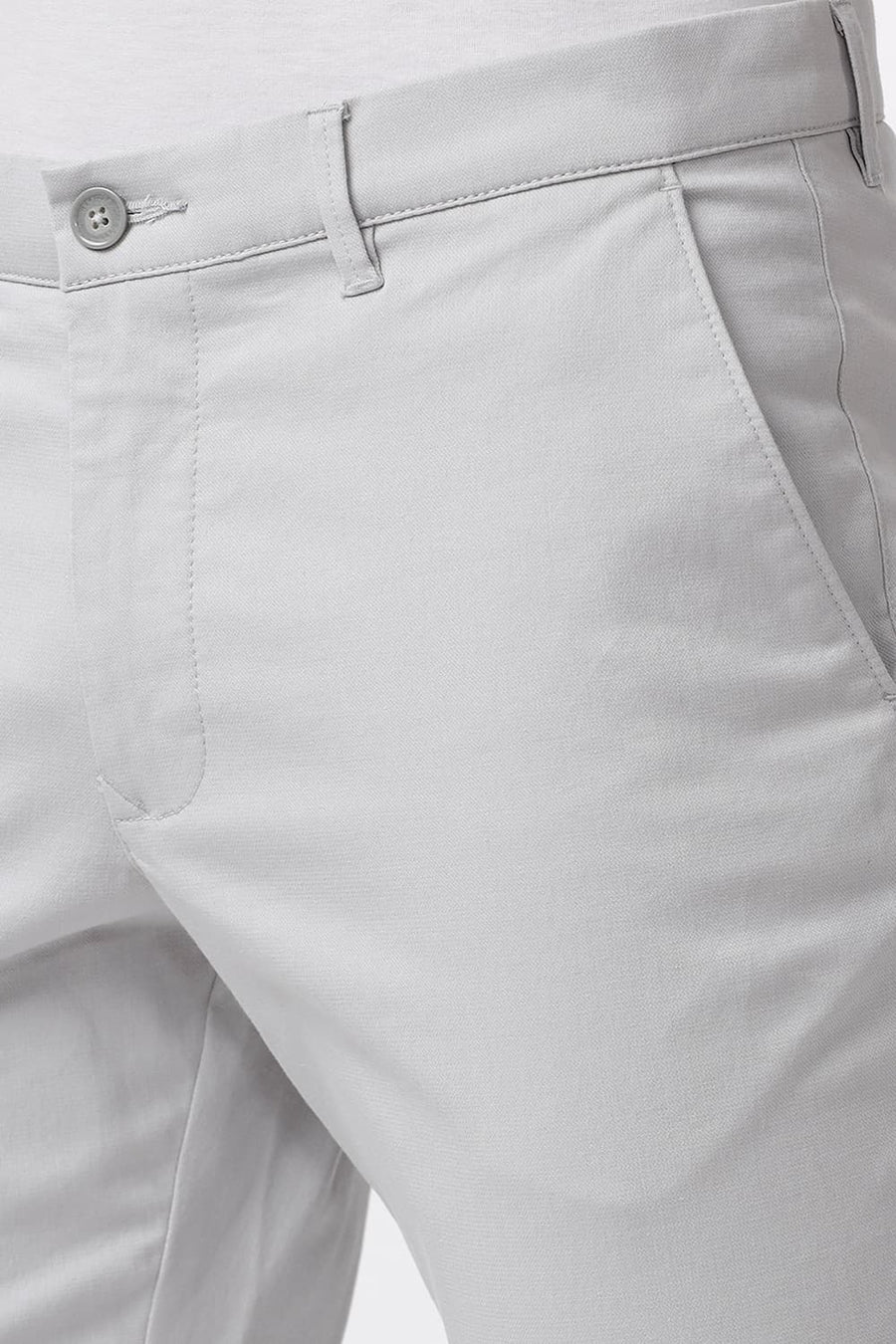 BASICS TAPERED FIT GLACIER GREY COTTON STRETCH DOBBY TROUSER