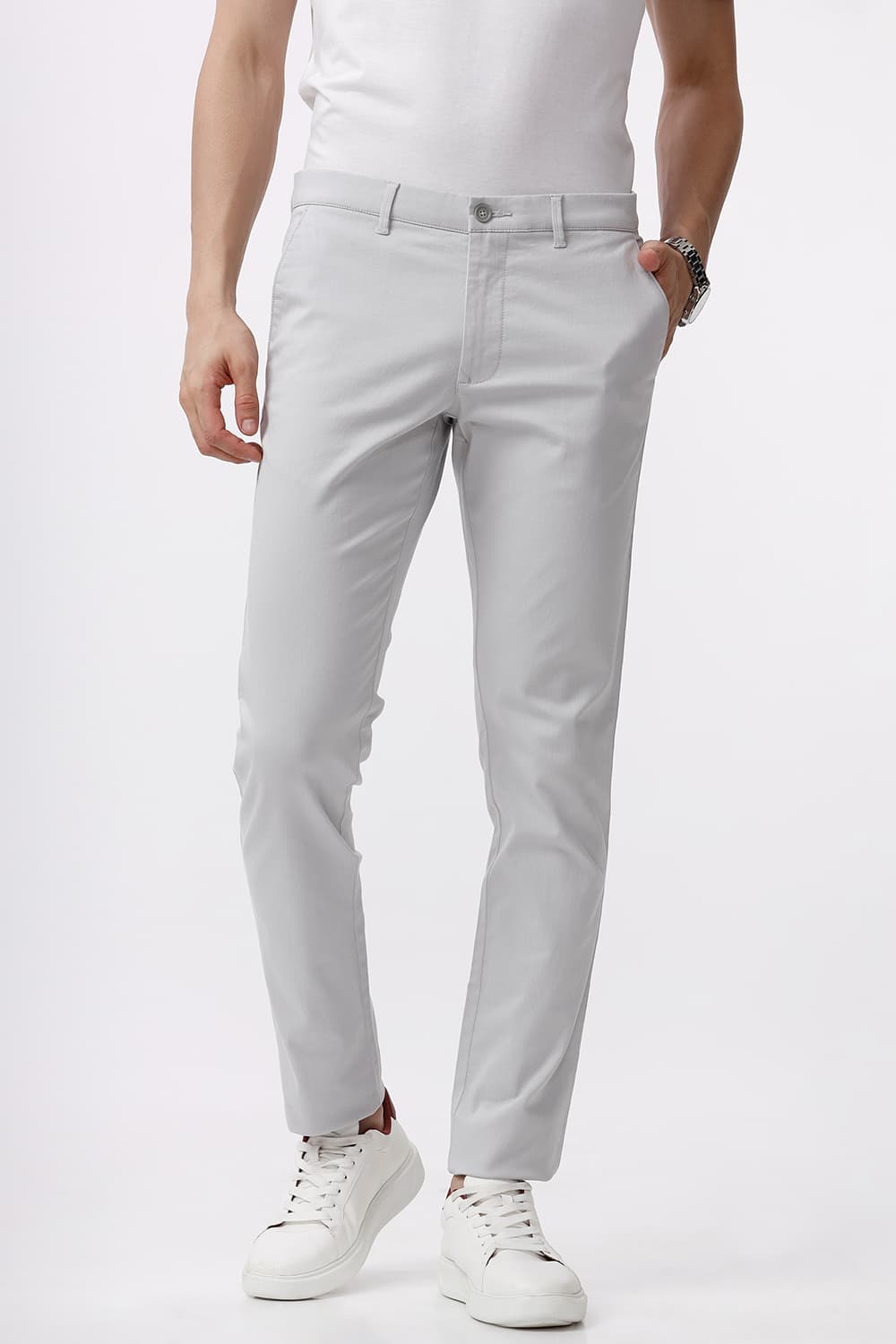 TAPERED FIT COTTON STRETCH DOBBY TROUSER