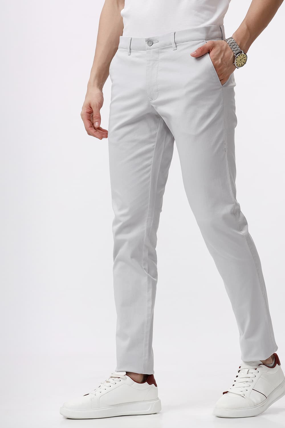 TAPERED FIT COTTON STRETCH DOBBY TROUSER