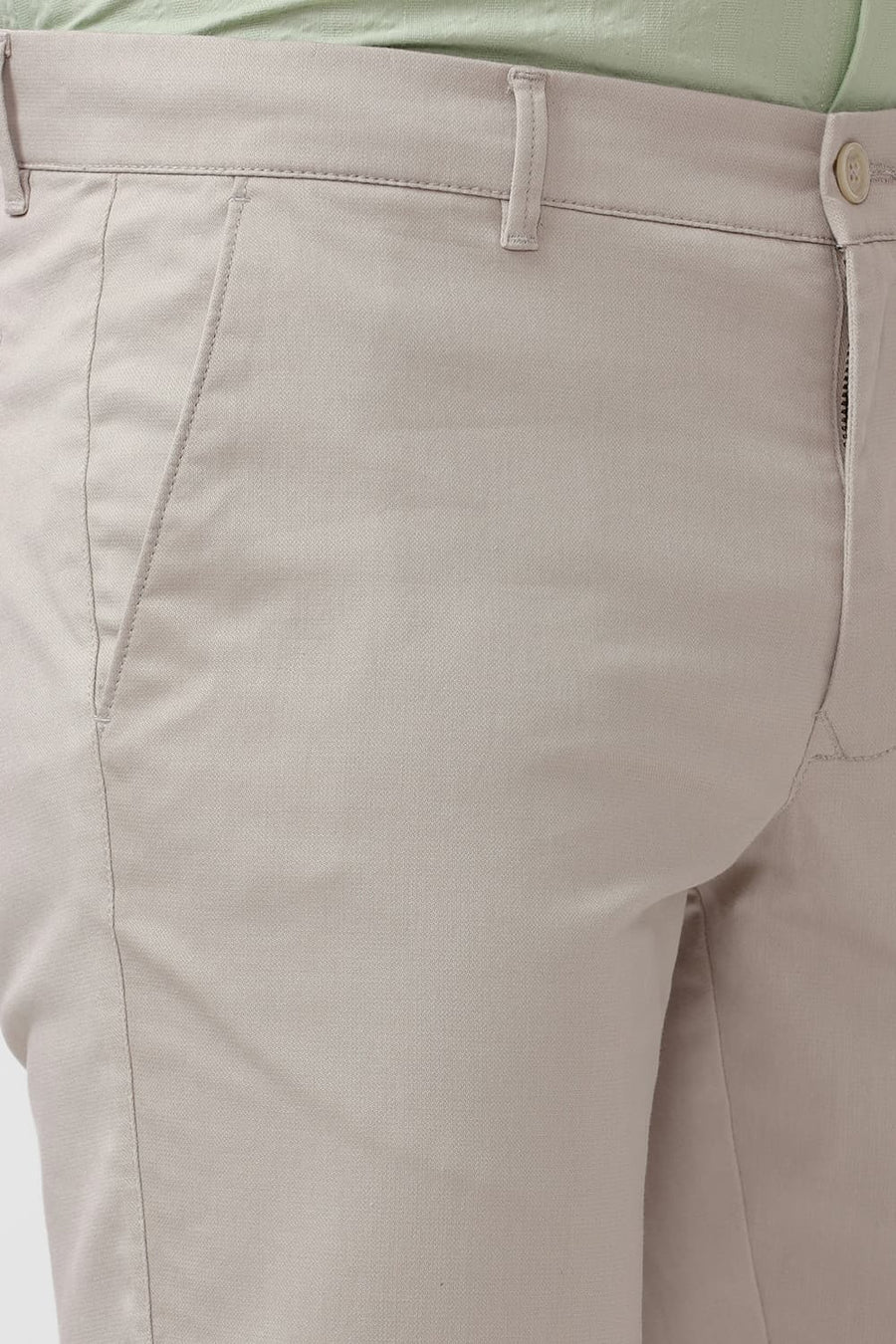 BASICS TAPERED FIT COBBLE STONE BEIGE COTTON STRETCH DOBBY TROUSER