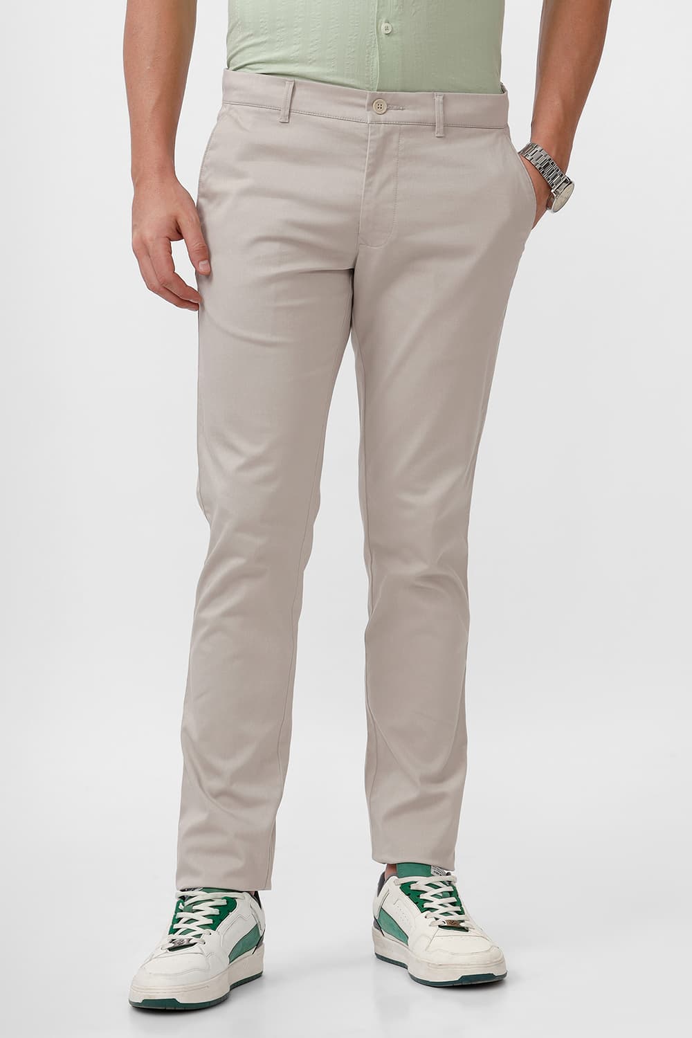 TAPERED FIT COTTON STRETCH DOBBY TROUSER