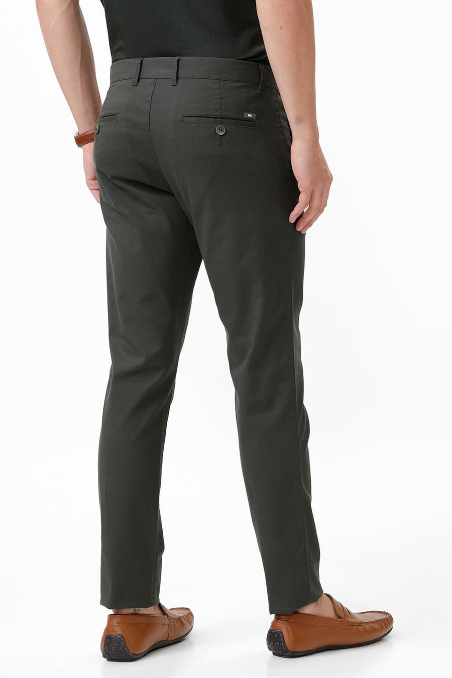 BASICS TAPERED FIT CILANTRO GREEN COTTON STRETCH DOBBY TROUSER
