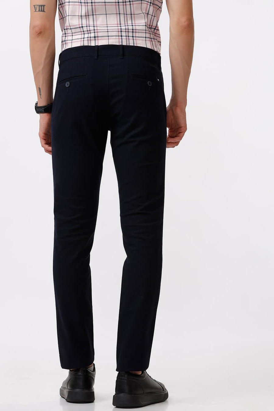 BASICS TAPERED FIT BLUE NIGHT NAVY COTTON STRETCH DOBBY TROUSER