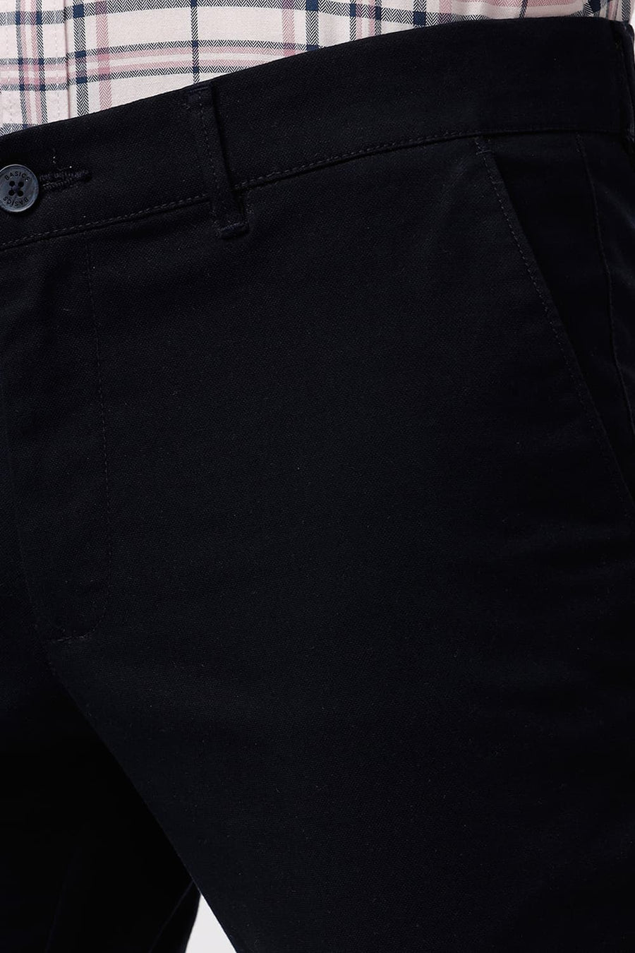 BASICS TAPERED FIT BLUE NIGHT NAVY COTTON STRETCH DOBBY TROUSER