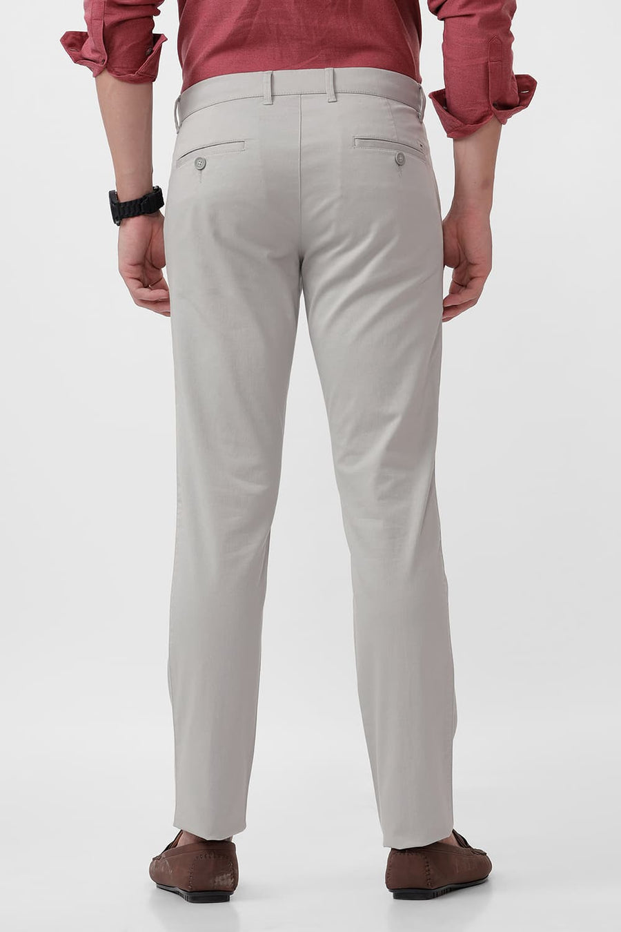 BASICS TAPERED FIT GRIFFIN GREY COTTON STRETCH DOBBY TROUSER