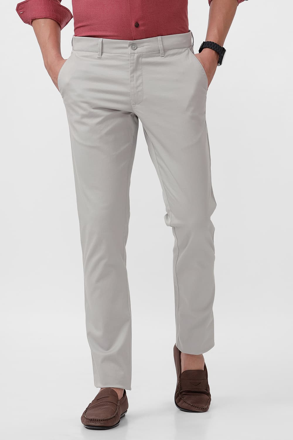 TAPERED FIT COTTON STRETCH DOBBY TROUSER