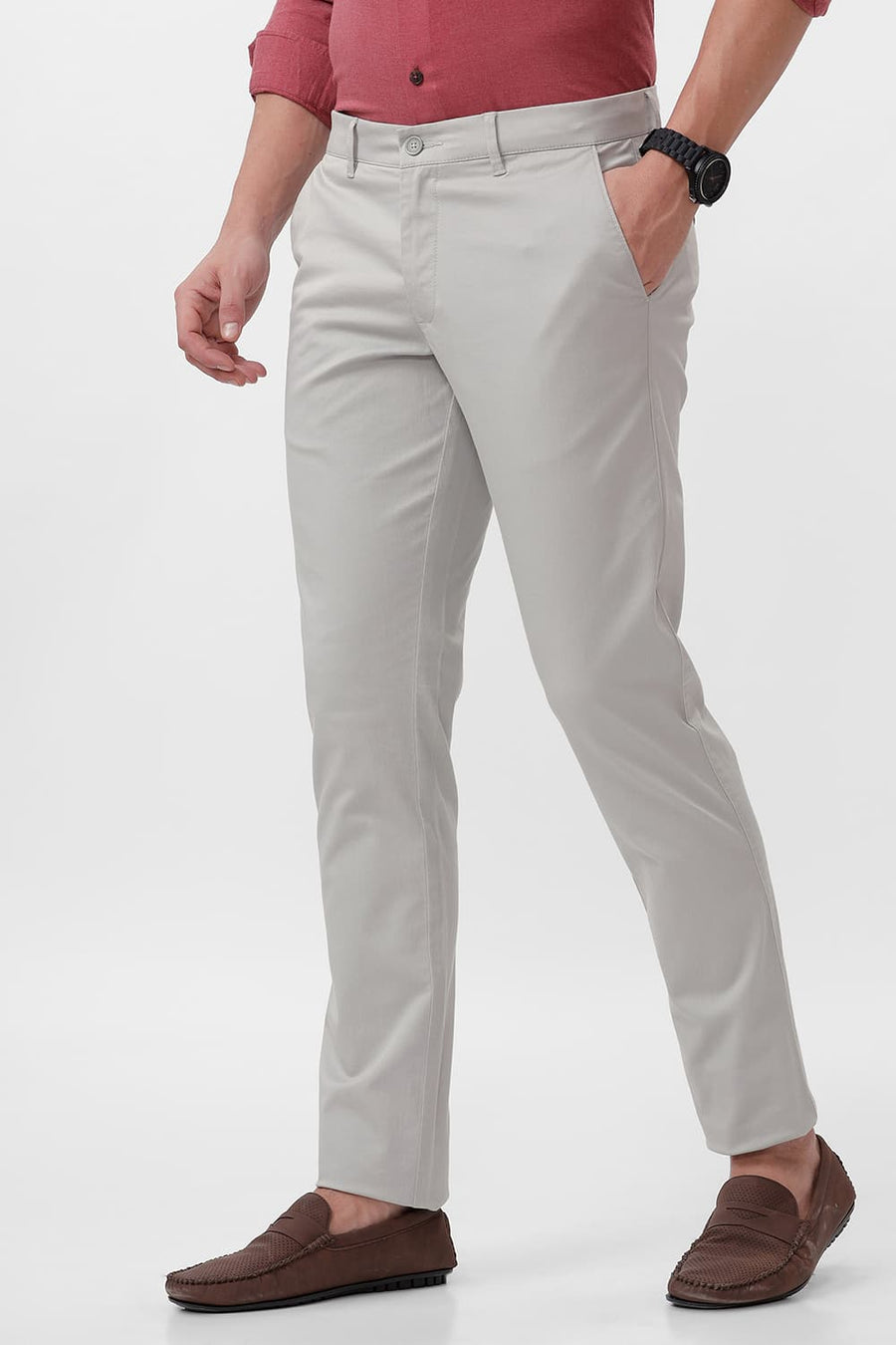 BASICS TAPERED FIT GRIFFIN GREY COTTON STRETCH DOBBY TROUSER