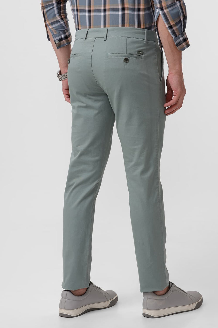 BASICS TAPERED FIT ICEBERG GREEN COTTON STRETCH DOBBY TROUSER