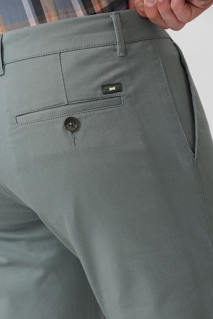 BASICS TAPERED FIT ICEBERG GREEN COTTON STRETCH DOBBY TROUSER