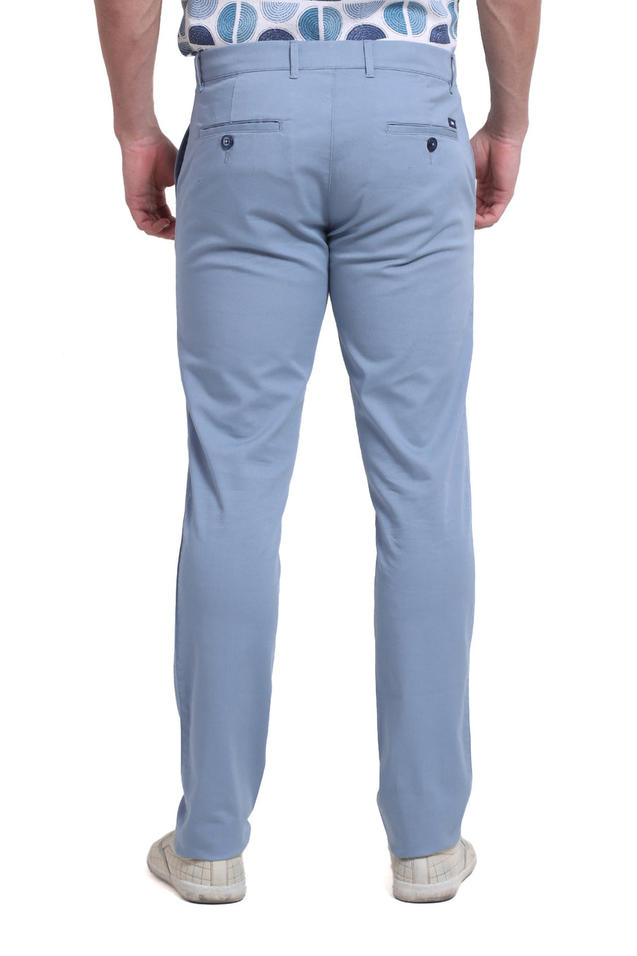 BASICS TAPERED FIT ASHLEY BLUE COTTON STRETCH DOBBY TROUSER