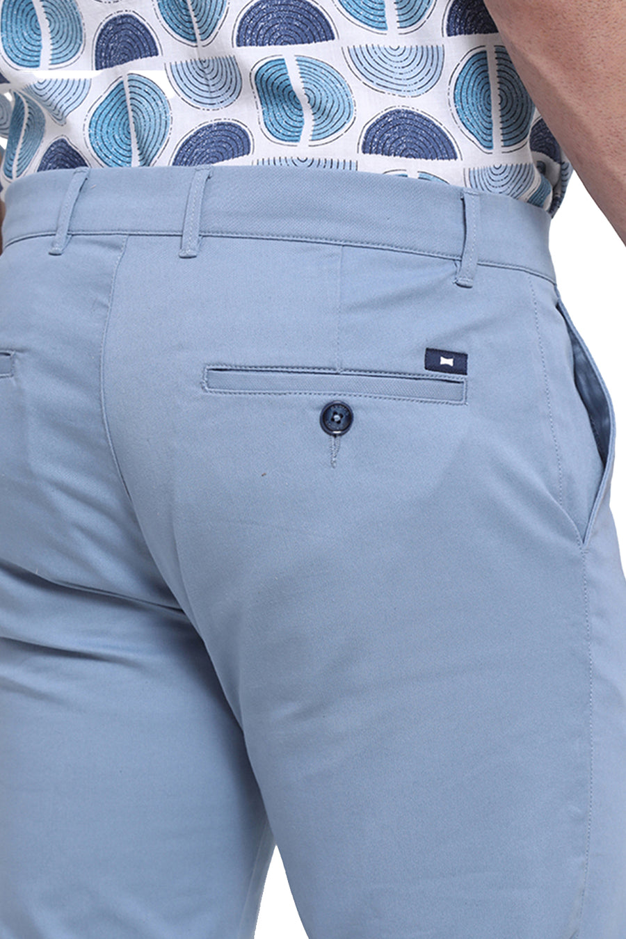 BASICS TAPERED FIT ASHLEY BLUE COTTON STRETCH DOBBY TROUSER