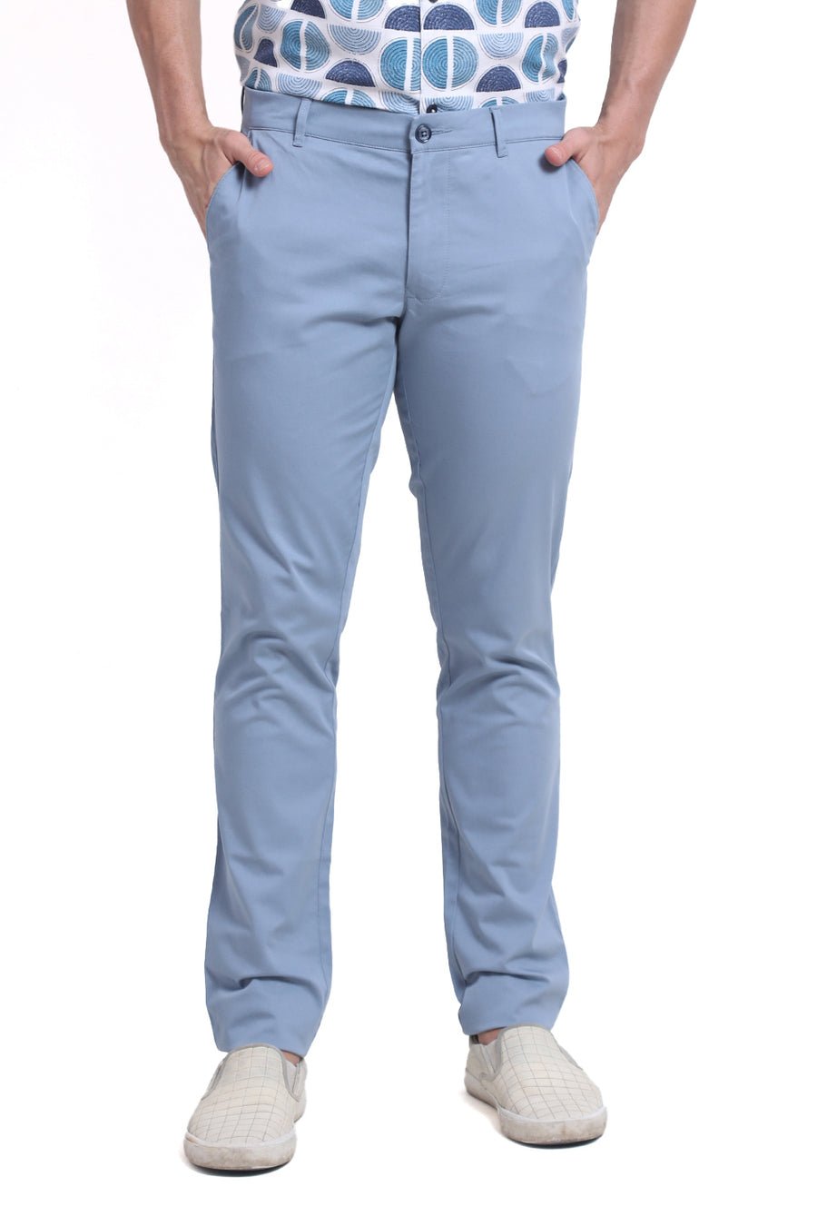 BASICS TAPERED FIT ASHLEY BLUE COTTON STRETCH DOBBY TROUSER