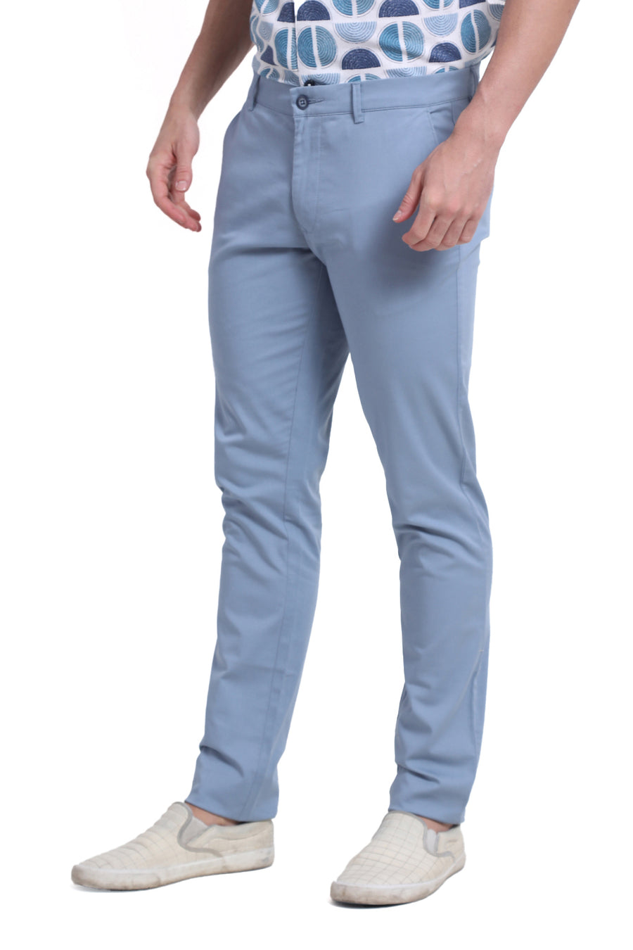 BASICS TAPERED FIT ASHLEY BLUE COTTON STRETCH DOBBY TROUSER