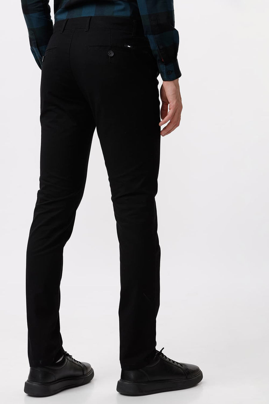 BASICS TAPERED FIT ANTHRACITE BLACK COTTON STRETCH DOBBY TROUSER