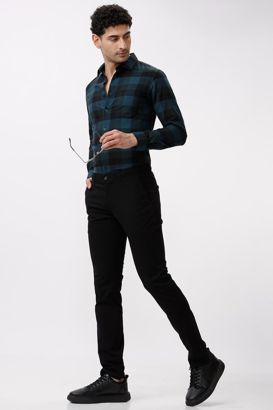 BASICS TAPERED FIT ANTHRACITE BLACK COTTON STRETCH DOBBY TROUSER