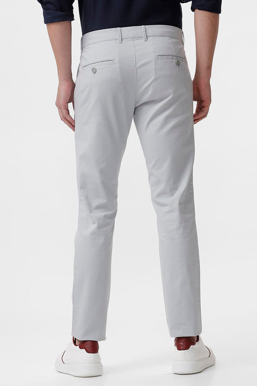 BASICS TAPERED FIT BELGIAN GREY COTTON STRETCH DOBBY TROUSER