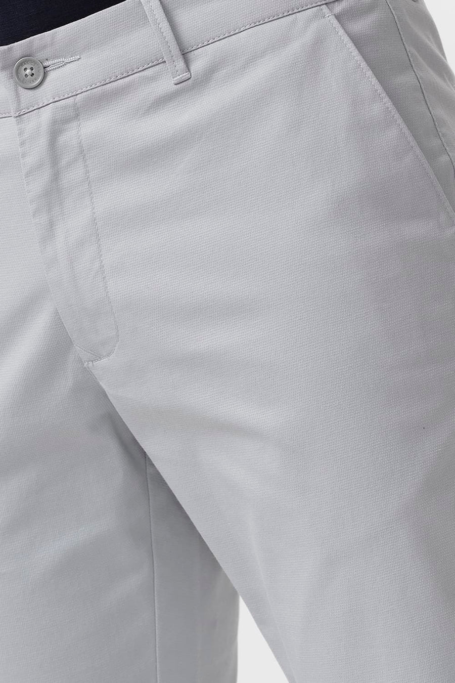 BASICS TAPERED FIT BELGIAN GREY COTTON STRETCH DOBBY TROUSER