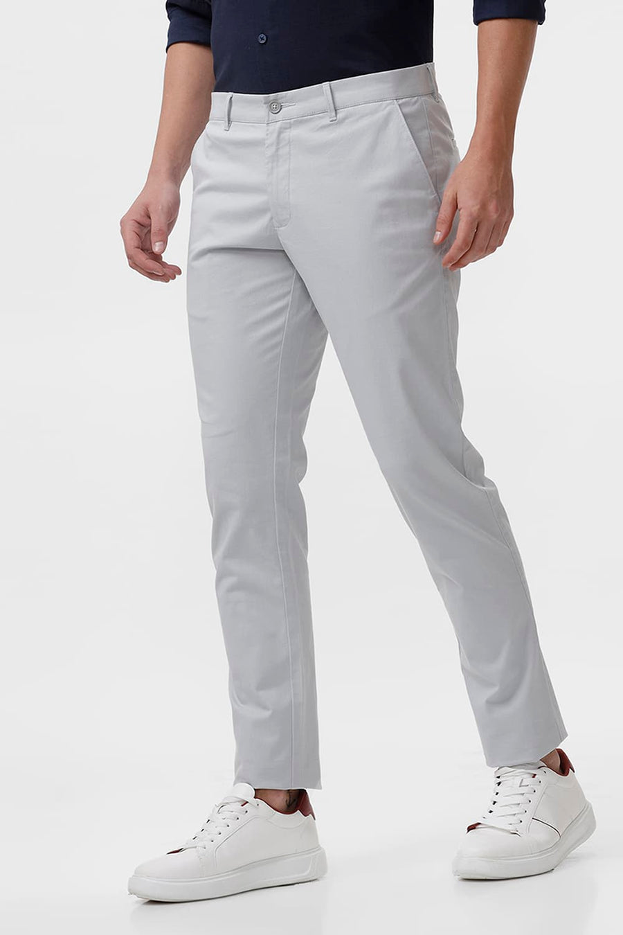 BASICS TAPERED FIT BELGIAN GREY COTTON STRETCH DOBBY TROUSER