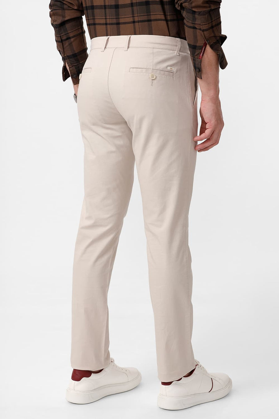 BASICS TAPERED FIT FOG BEIGE COTTON STRETCH DOBBY TROUSER
