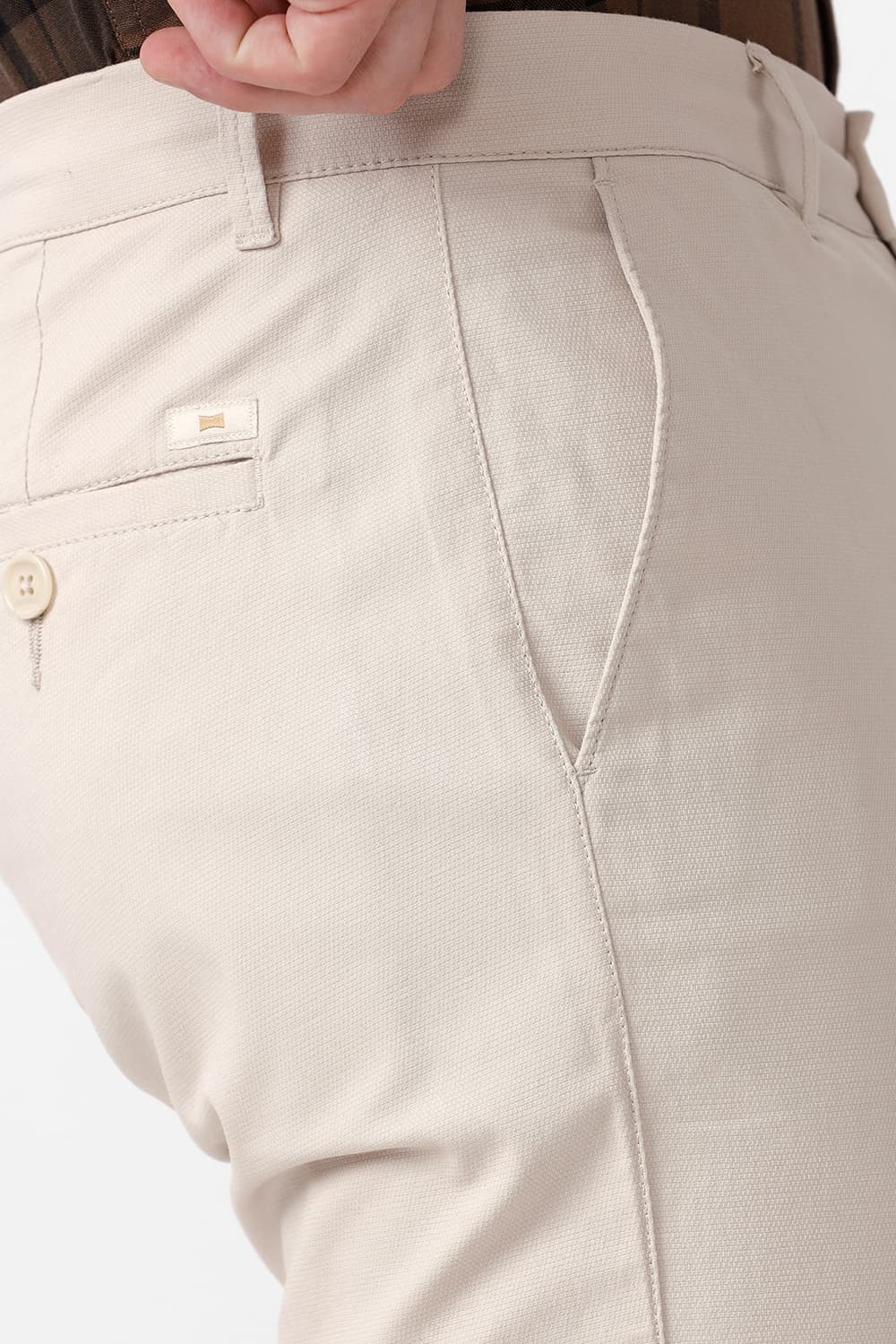 TAPERED FIT COTTON STRETCH DOBBY TROUSER