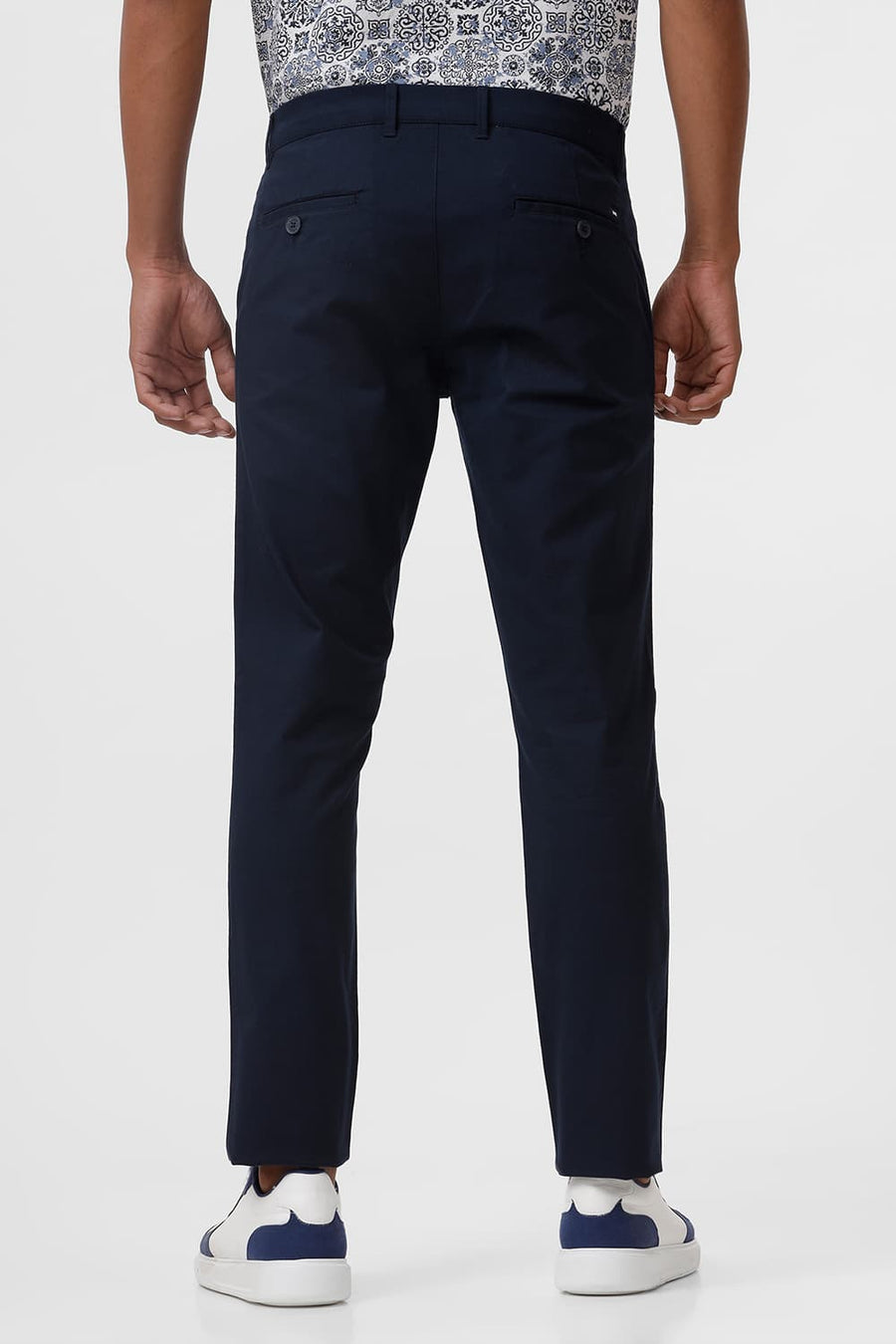 BASICS TAPERED FIT SAPPHIRE NAVY COTTON STRETCH DOBBY TROUSER