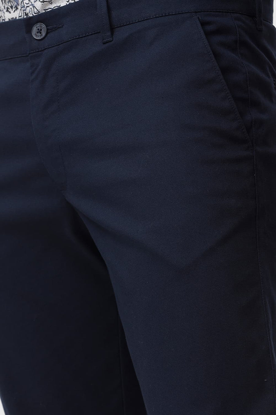 BASICS TAPERED FIT SAPPHIRE NAVY COTTON STRETCH DOBBY TROUSER
