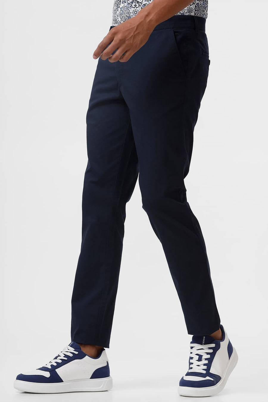BASICS TAPERED FIT SAPPHIRE NAVY COTTON STRETCH DOBBY TROUSER