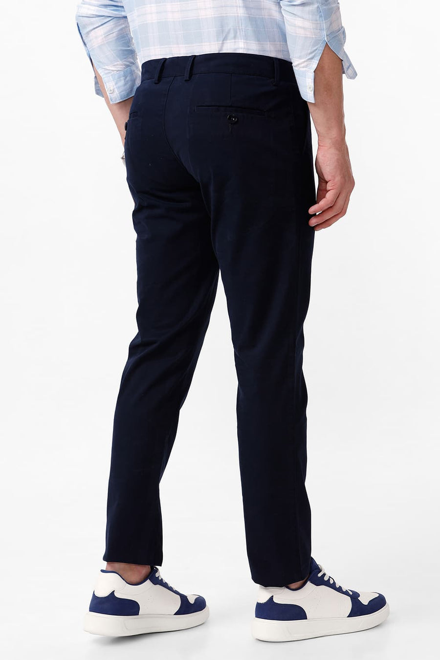 BASICS TAPERED FIT SALUTE NAVY COTTON STRETCH DOBBY TROUSER