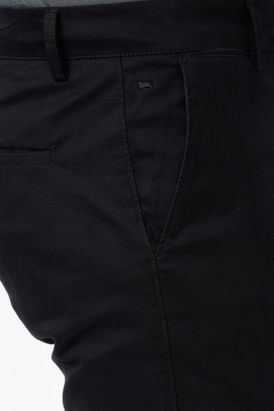 BASICS TAPERED FIT RAVEN BLACK COTTON STRETCH DOBBY TROUSER