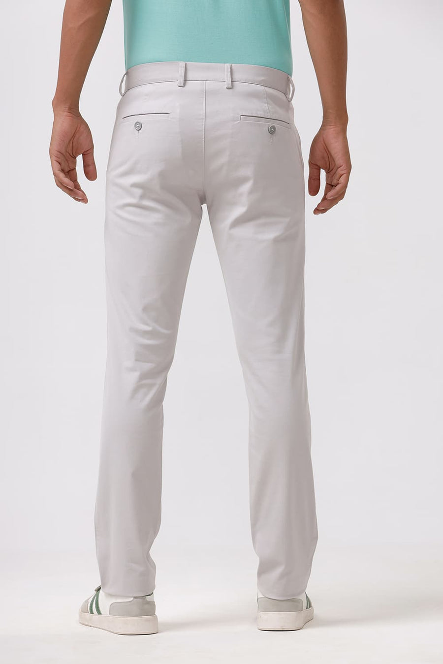 BASICS TAPERED FIT CHATEAU GREY COTTON STRETCH DOBBY TROUSER