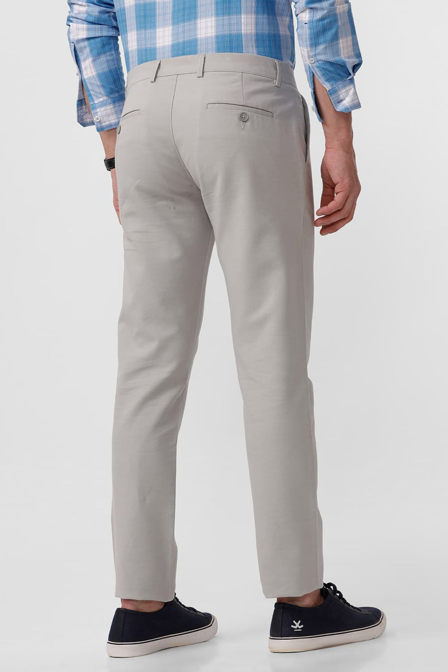 BASICS TAPERED FIT HARBOR MIST GREY COTTON STRETCH DOBBY TROUSER