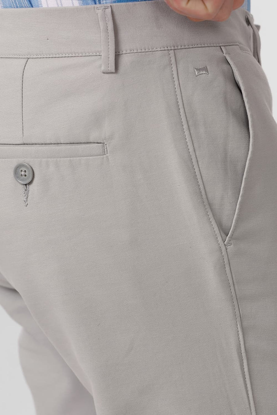 BASICS TAPERED FIT HARBOR MIST GREY COTTON STRETCH DOBBY TROUSER