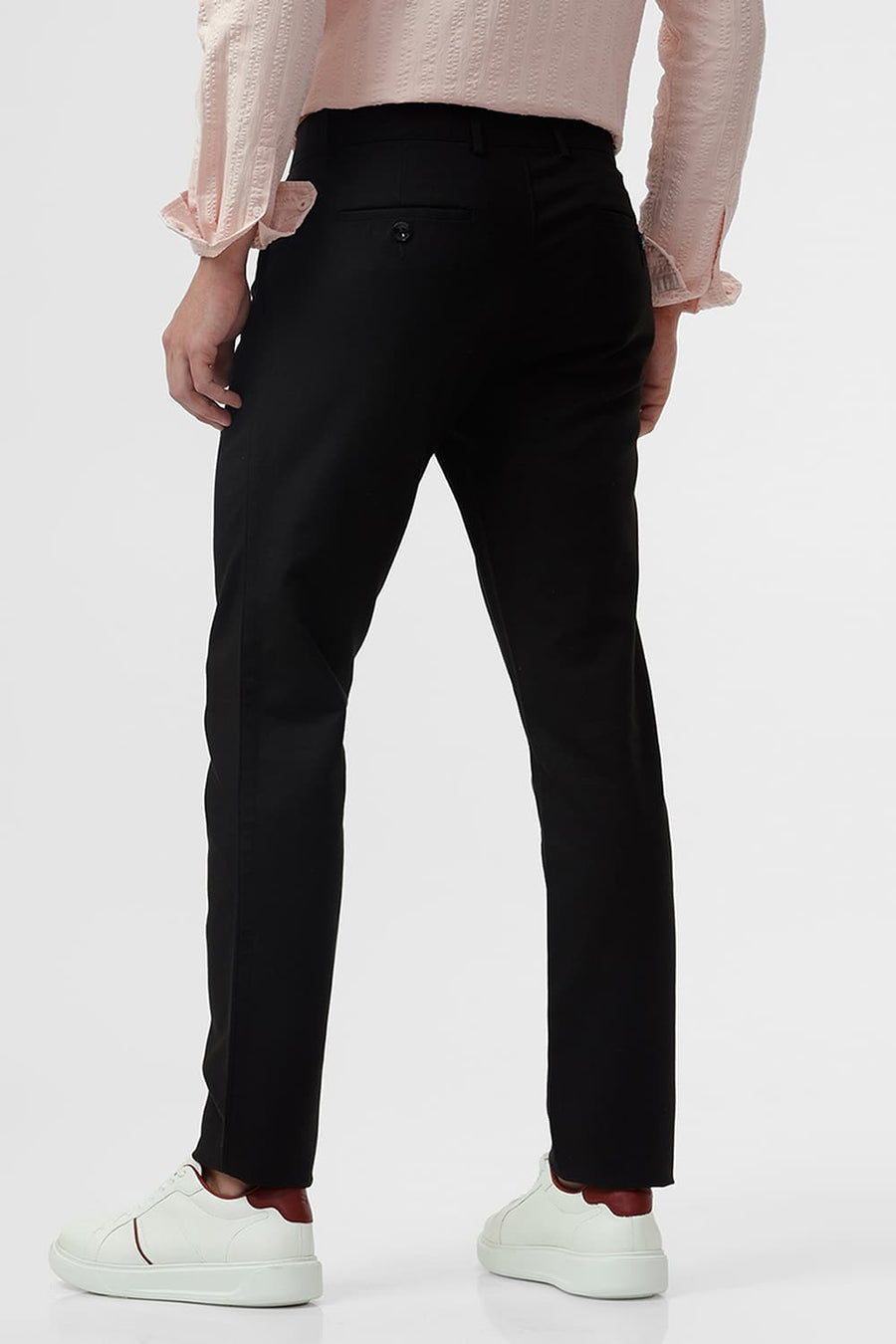 BASICS TAPERED FIT PHANTOM BLACK COTTON STRETCH DOBBY TROUSER