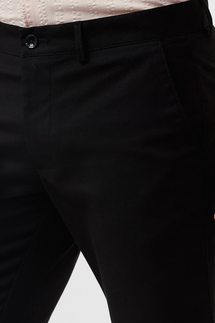 BASICS TAPERED FIT PHANTOM BLACK COTTON STRETCH DOBBY TROUSER