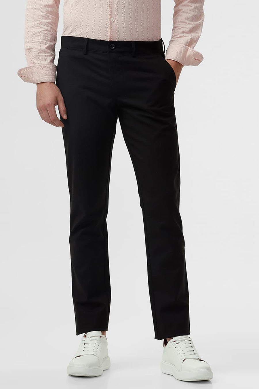BASICS TAPERED FIT PHANTOM BLACK COTTON STRETCH DOBBY TROUSER