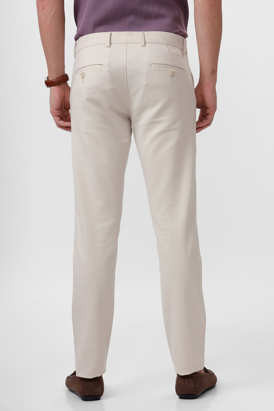 BASICS TAPERED FIT WHITE SWAN ECRU COTTON STRETCH DOBBY TROUSER