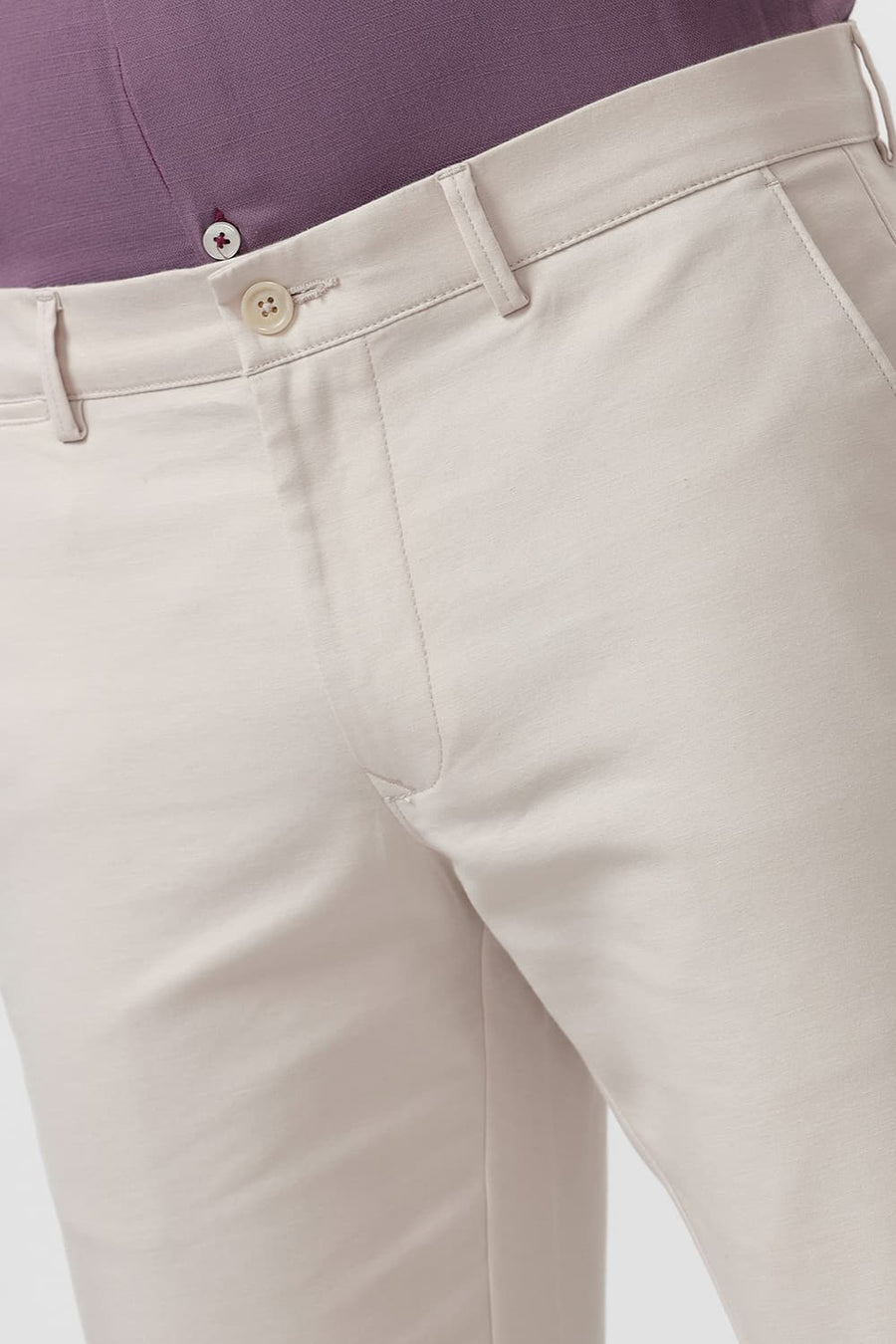 BASICS TAPERED FIT WHITE SWAN ECRU COTTON STRETCH DOBBY TROUSER