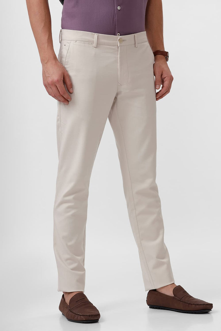 BASICS TAPERED FIT WHITE SWAN ECRU COTTON STRETCH DOBBY TROUSER