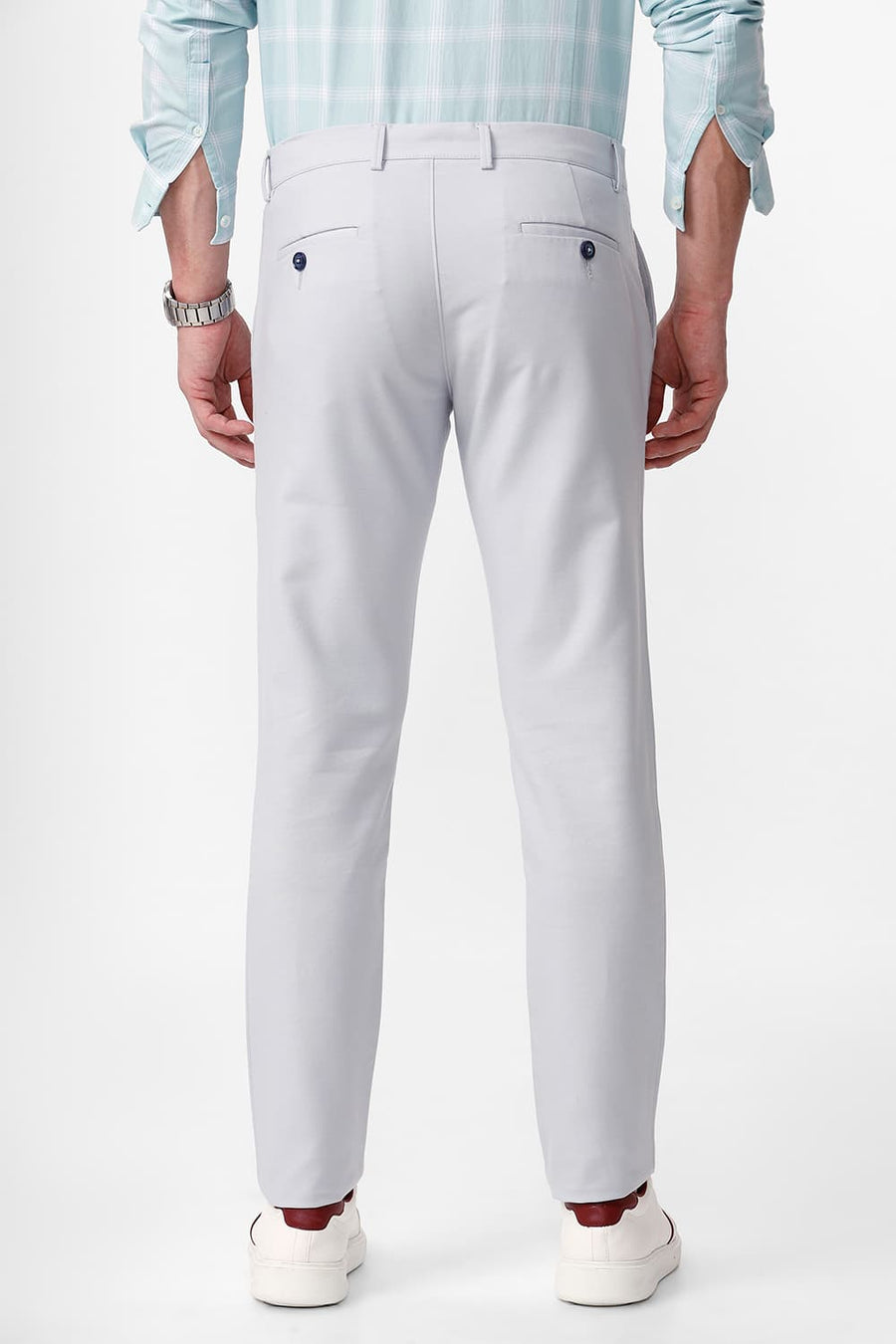 BASICS TAPERED FIT ARCTIC ICE BLUE COTTON STRETCH DOBBY TROUSER