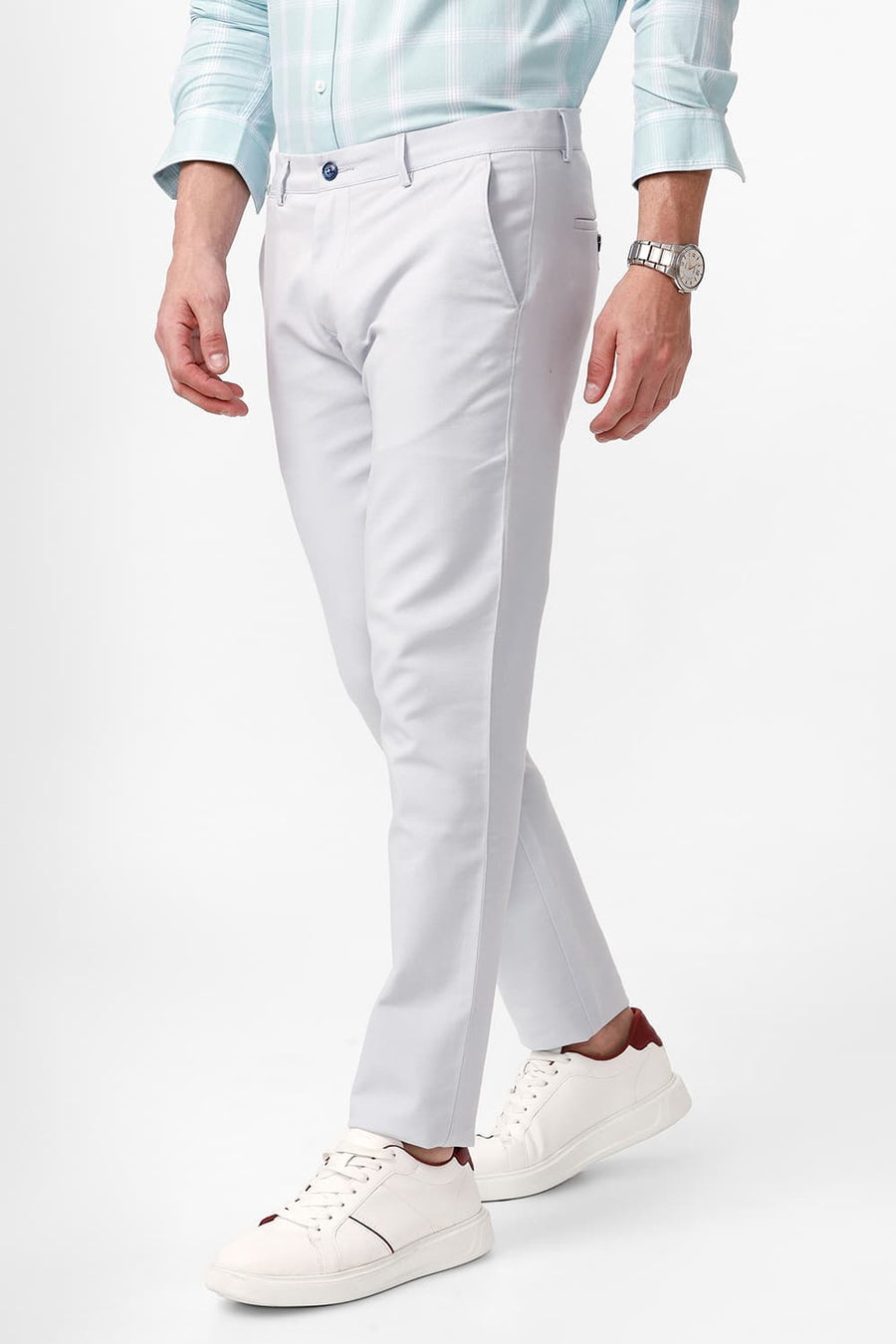 BASICS TAPERED FIT ARCTIC ICE BLUE COTTON STRETCH DOBBY TROUSER