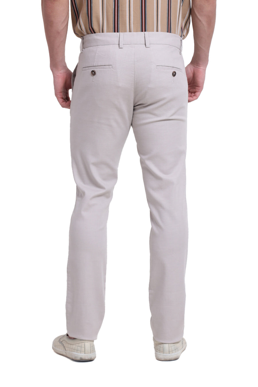 BASICS TAPERED FIT PINK TINT COTTON STRETCH DOBBY TROUSER