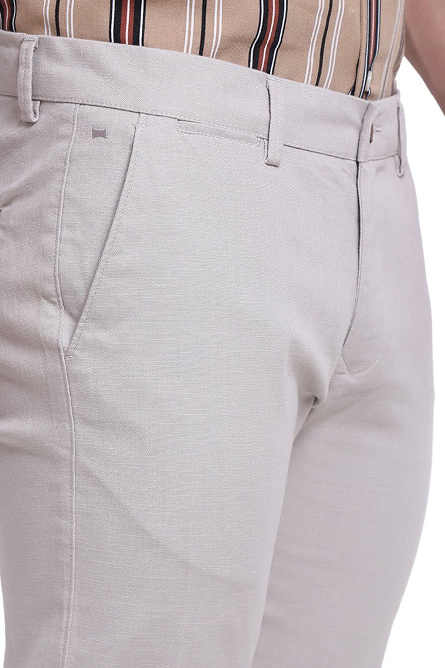 BASICS TAPERED FIT PINK TINT COTTON STRETCH DOBBY TROUSER