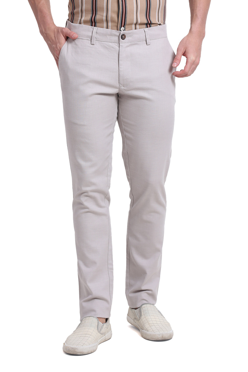 TAPERED FIT COTTON STRETCH DOBBY TROUSER