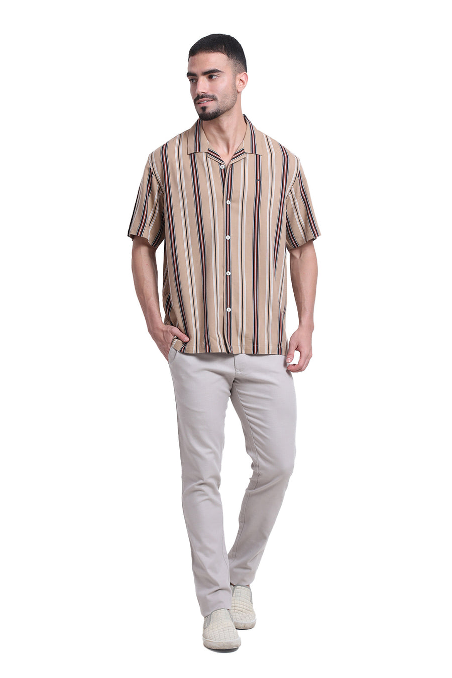 BASICS TAPERED FIT PINK TINT COTTON STRETCH DOBBY TROUSER