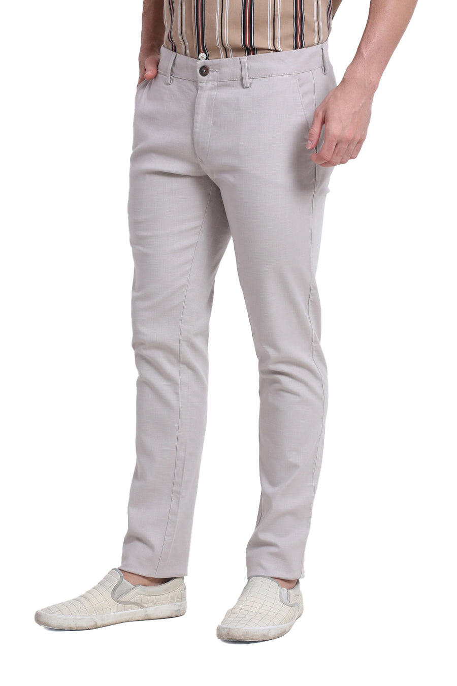 BASICS TAPERED FIT PINK TINT COTTON STRETCH DOBBY TROUSER