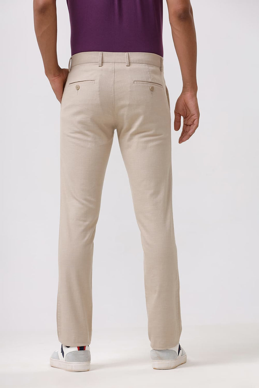BASICS TAPERED FIT CROISSANT KHAKI COTTON STRETCH DOBBY TROUSER