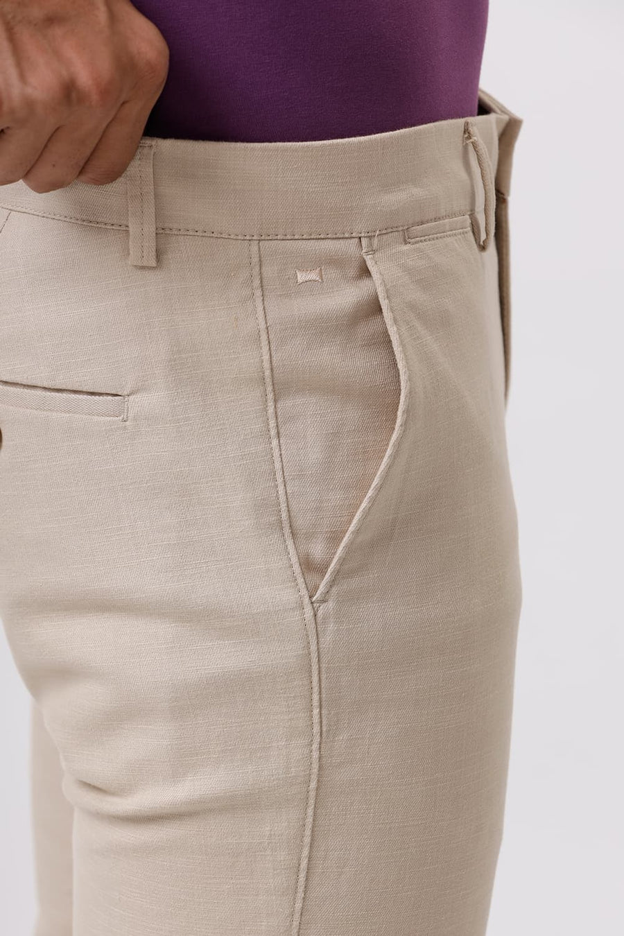 BASICS TAPERED FIT CROISSANT KHAKI COTTON STRETCH DOBBY TROUSER