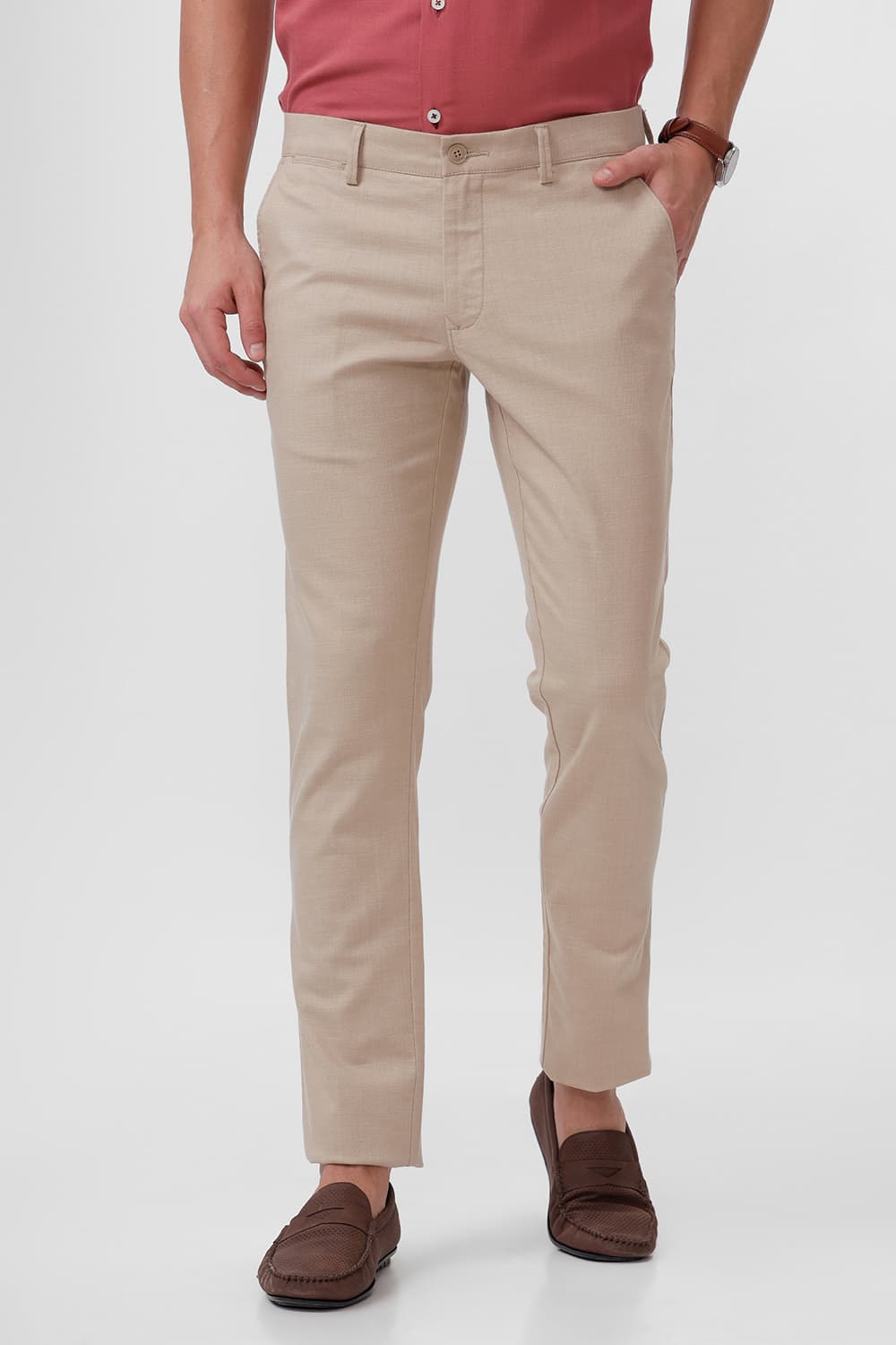 TAPERED FIT COTTON STRETCH DOBBY TROUSER