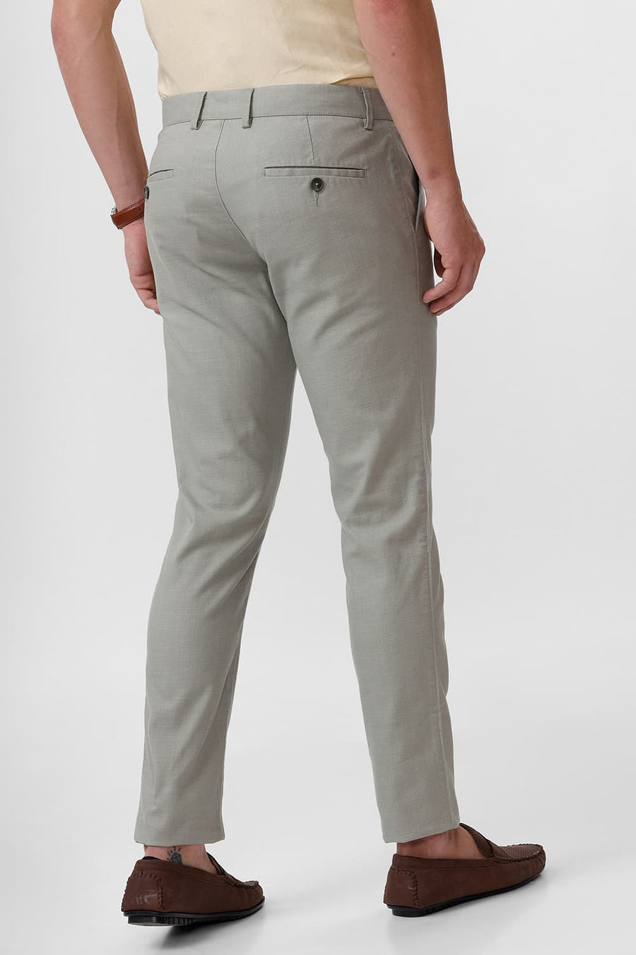 BASICS TAPERED FIT LONDON FOG GREEN COTTON STRETCH DOBBY TROUSER